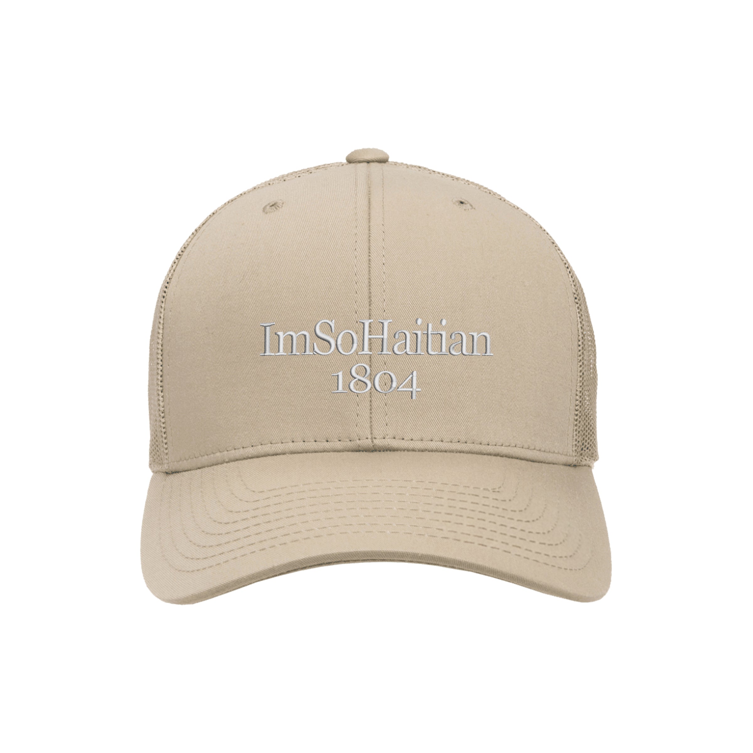 Tres Beige Snapback Hat-WHITE Embroidery